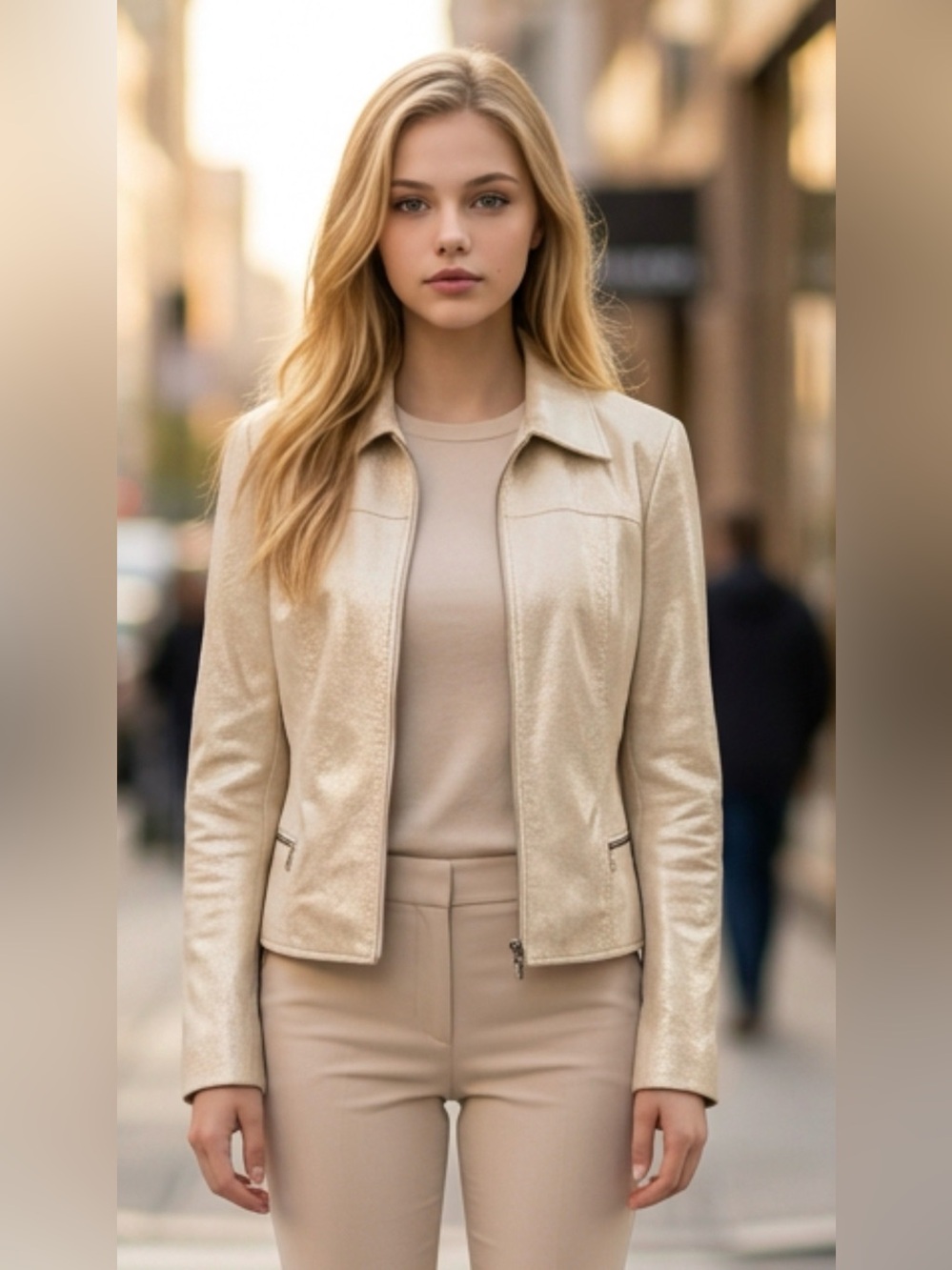 Vintage Coraggio Cream Zip-Front Leather Jacket